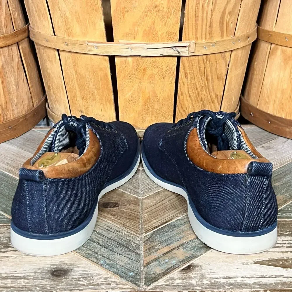 Bull Boxer Justyfi Denim Navy Canvas Tan Leather Casual Oxfords Mens Size 13